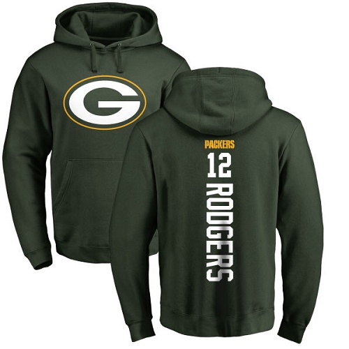 Green Bay Packers Green #12 Rodgers Aaron Backer Nike NFL Pullover Hoodie